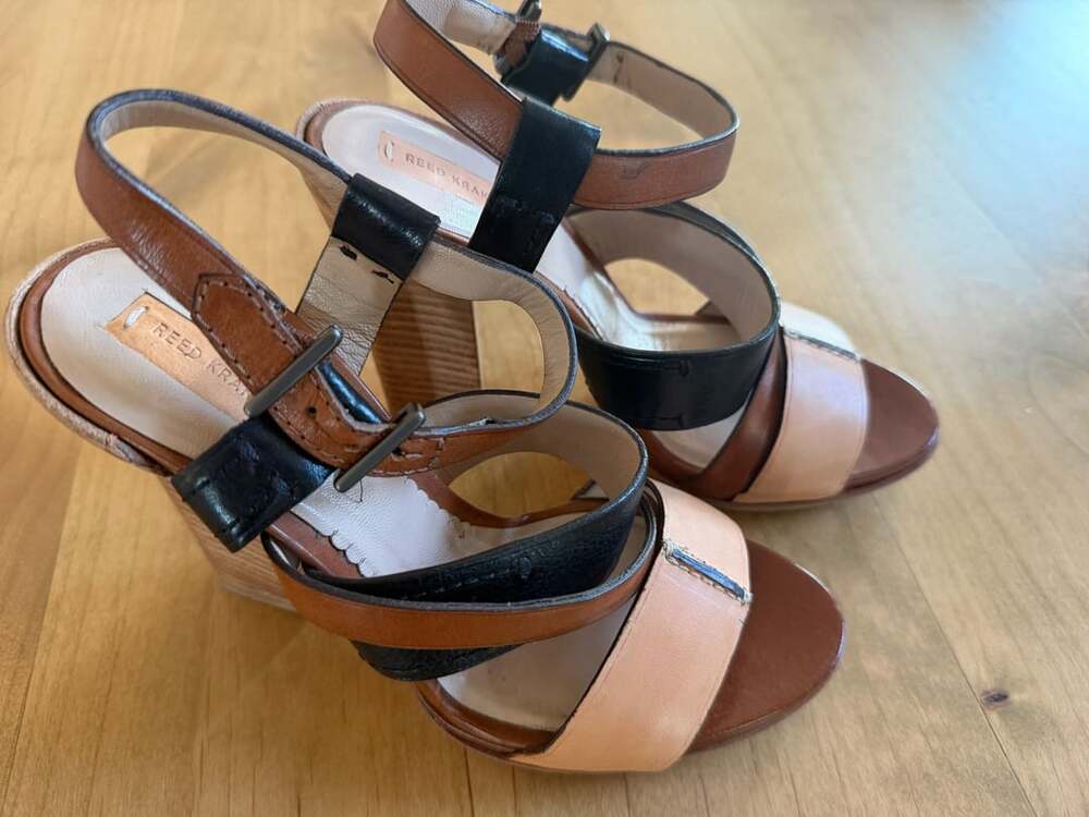 Reed Krakoff Colorblock Leather Strappy High Heel Sandals Size 37.5